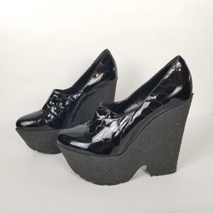 Sonia Rykiel 6 inch wedge heels, black patent leather, size 39